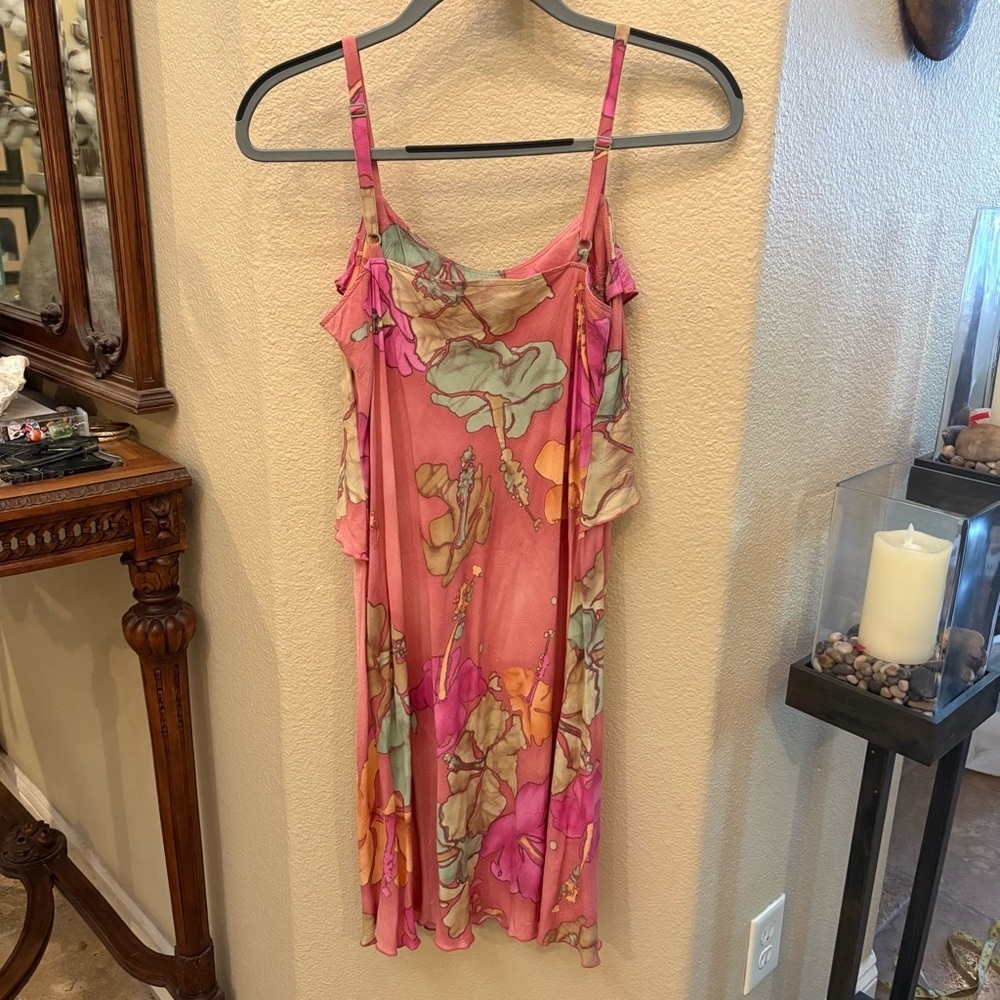 Vintage JAMS WORLD Women Tiered Batik Hibiscus Pink Floral Dress Size Small - Picture 5 of 8